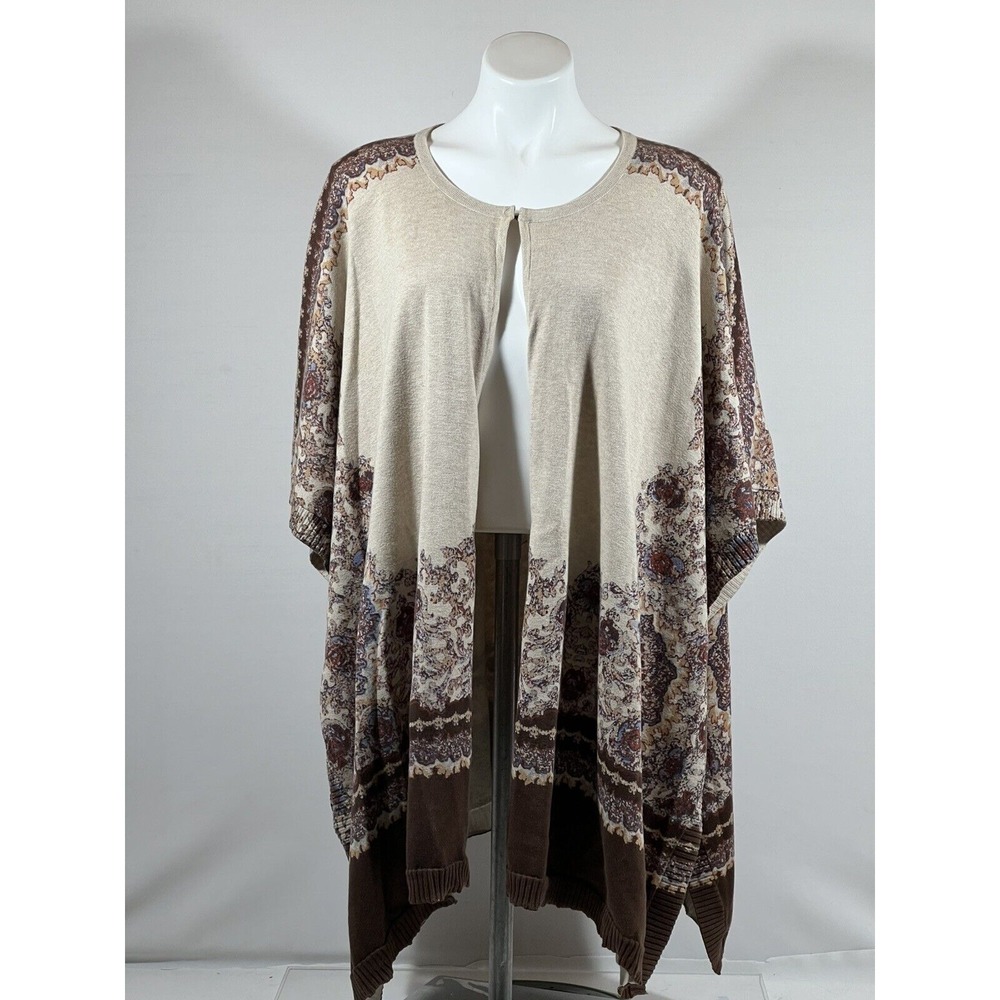 Liz Claiborne Poncho Wrap Womens L XL Cotton Print Open Cape Shawl‎